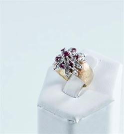 14K gold ruby and diamond ring.