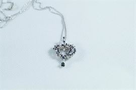 14K white gold diamonds and sapphires necklace. 