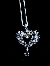 14K white gold diamonds and sapphires necklace. 
