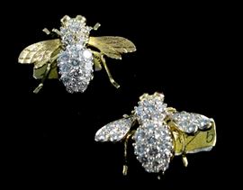 18K yellow gold rosenthal diamond bee pin/pendant. With appraisal.