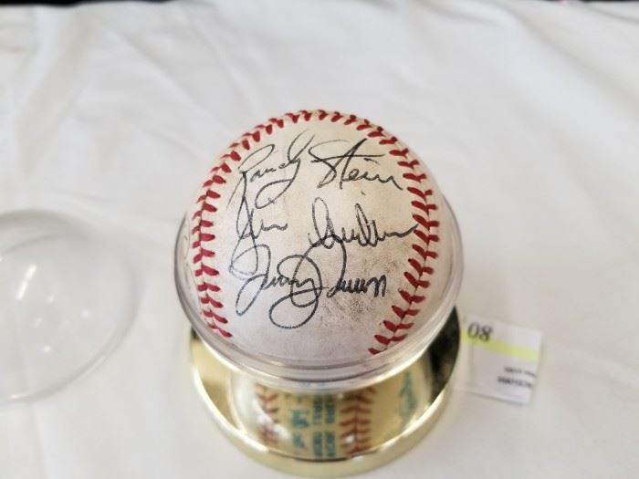 Autographed 1981 Seattle Mariners team baseball. List of signatures include Lenny Randle, Reggie Walton, Tom Picorek, Joe Simpson, Casey Parsons, Randy Stein, Jim Anderson, and Jerry Don Gleaton.