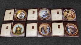 Set of Qty (6) fine China, Norman Rockwell, decorative, porcelain plates by Edwin M Knowles. Approximate diameter of each is 9.25".