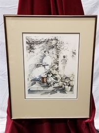 Original, signed, hand-printed lithograph in brown and white. "Timepiece" by multiple awarded Minnesota artist, Skip Steinworth. This piece was "officially withdrawn from the Hennepin Co. Library". See pictures of the back for additional reference material on back. Framed size is 16.25" W X 20.25" H.
