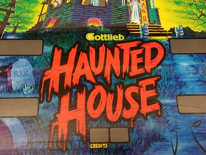 Vintage Gottlieb "Haunted House" Pinball Backglass. Approximate dimensions are 26" W X 26" H.