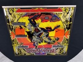 Vintage original 1980 Williams "Black Knight" Pinball Backglass. Approximate dimensions are 28.75" W X 25.75" H. Please see all the additional pinball backglass and arcade game marquees that are offered throughout the auction.