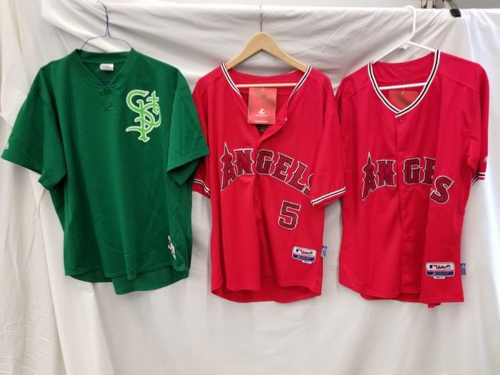 Qty (3) baseball Jerseys. XXL St. Paul Saints Jersey. Authentic size 50 Los Angeles Angels Albert Pujols Jersey. Authentic size 52 Angels Albert Pujols Jersey. Angels jerseys still have the tags on them. See other lots throughout auction for more baseball memorabilia.