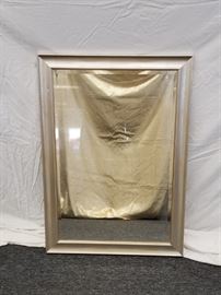 Large, silver leaf wood frame, hanging mirror. See pictures showing both vertical and horizontal. Approximate dimensions are 29" W X 41" H X 1" D.