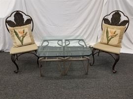 Heavy, Gabberts wrought-iron chair. This is a VERY nice and sturdy chair that was bought from Gabberts for $897. Newly upholstered seat. 19" W X 19" D X 18" X 18" seat height X 43" back height. Pillow included. THIS LOT IS FOR 1 CHAIR ONLY (the one on the right). See matching chair offered in lot 23.