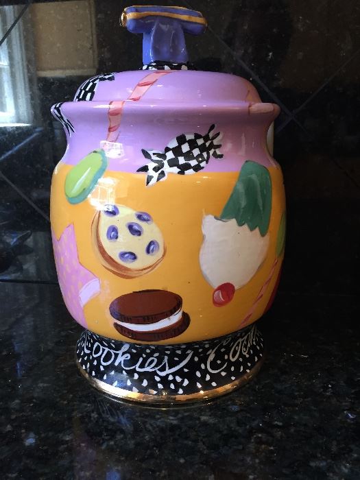Droll pottery cookie jar