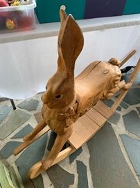 Vintage hand carved wooden bunny rocker