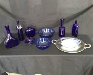 Vintage Cobalt Blue Decanters and Bowls
