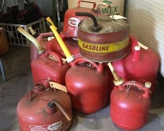 Gasoline cans, plastic and metal