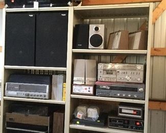 Collection of vintage record players, 8-track, cassette, receivers