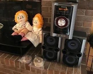 Sony stereo and homemade Raggedy Ann and Andy