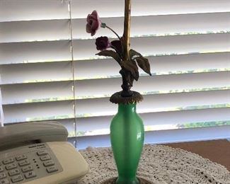 Pair of antique jade glass lamps