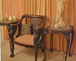 Carved Mahogany Antique Chair, Shell Design at top Edge of Tables