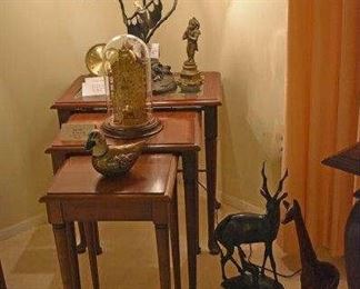 3 Tier Stack Tables, Clock, Carved Antelope, Nouveau Lamp