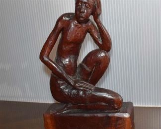 Young Boy Mahogany Carved Figure