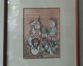 Bicycle Riders Signed by A Graciela Rodo Boulanger, Colorful Art by Known Artist