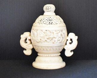 Carved Chinese Covered Small Urn