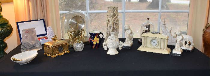 Wax Seal Set, Dresser Box, Glass Tiger, Lenox Dish, Majolica Pitcher, Chinese Urn, Celluloid Clock, Figural Vase