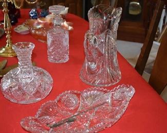 Brillant Cut Crystal Vase, PItcher, Dish and Decanter