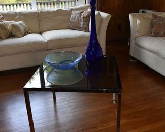 Glass And Chrome Coffee Table, Cobalt Blue Items
