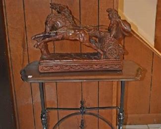 Roman Chariot with Horses, Gung Barometer, Metal and Wood Table
