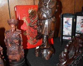 Carved Wood or Bamboo Chinese Mans Backside with Lotus Flower