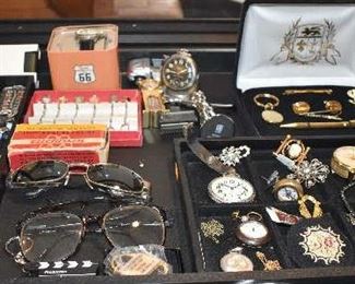 Jewelry, Watches, Dice, Cuff Links, Bell, Spoons, Clocks, Pocket Watches, Lighter, Novelties,  Buttons,  Bracelet, Dice,  Lighter