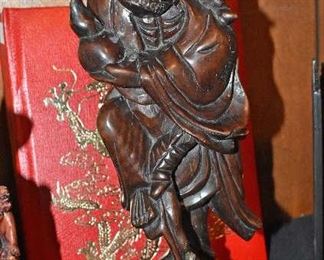 Wood or Bamboo Carved Asian Oriental Man with Lotus Flow on his back