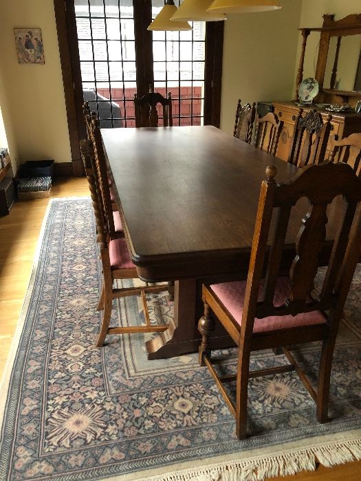 another view of the table and the oriental 8'2"  x 12 rug for sale asking $320 for the rug