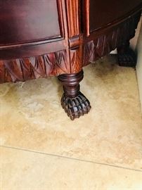WOODEN HALF MOON MARBLE TOP CABINET WITH CLAW FEET (26”W x 14”D x 32”H)