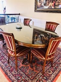TRADITIONAL FORMAL DINING TABLE WITH NEWLY UPHOLSTERED 6 CHAIRS (94”L x 47”W x 30”H)