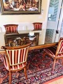TRADITIONAL FORMAL DINING TABLE WITH NEWLY UPHOLSTERED 6 CHAIRS (94”L x 47”W x 30”H)