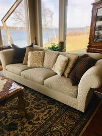TRADITIONAL TAUPE BAKER SOFAS - 2 AVAILABLE (108”L x 40”W x 35”H)