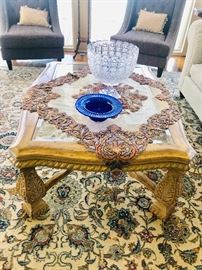 TRADITIONAL WOODEN GLASS TOP COFFEE TABLE 50”L x 40”W x 20”H)