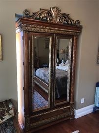 GORGEOUS ORNATE FRENCH STYLE KING SIZE BEDROOM SET
WARDROBE (44”W x 23”D x 88”H)
LARGE MIRROR (40.5”W x 90”H)
2 NIGHTSTANDS (33.5”W x 18”D x 31.5”H)
DRESSER WITHOUT MIRROR (71”L x 20.5”D x 42”H) 
DRESSER MIRROR MEASURES (65”W x 48”H)
KING SIZE BED (82”W  x 93"L x 72"H)