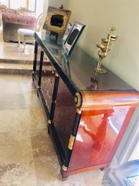LUXURIOUS VERSACE STYLE BUFFET WITH GILDED GOLD ACCENTS AND GREEK KEY DESIGN-BUFFET MEASURES (93"L  x 22"D x 39”H)