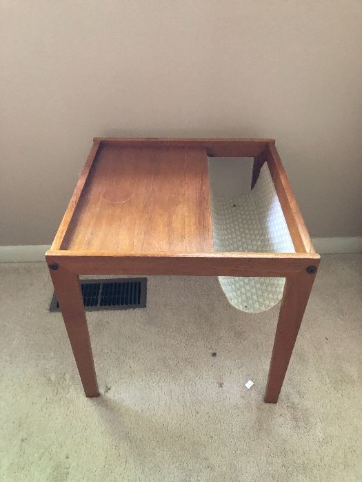 Vintage teak side table with magazine sling  BUY IT NOW $120
