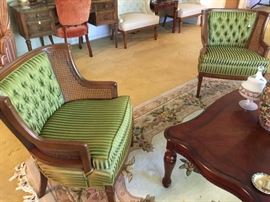 "Silky" upholstered tufted back chairs.  GREAT condition.