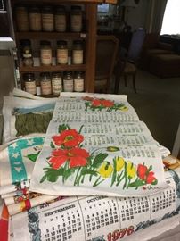 Collection of annual linen calendars from 70s-90s.