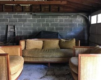 Designer down sofa with two matching club chairs