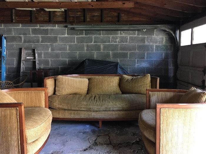 Designer down sofa with two matching club chairs