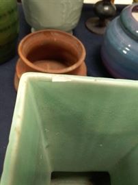 Vintage Pottery Lot with Metal Tray in Basket https://ctbids.com/#!/description/share/143788