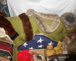 Mink collars and (1) faux collar US fabric flag