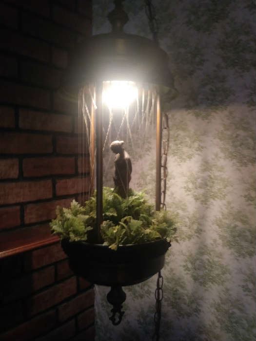 Oil Rain Swag Hanging Lamp Light Nude Lady Goddess Mid Century