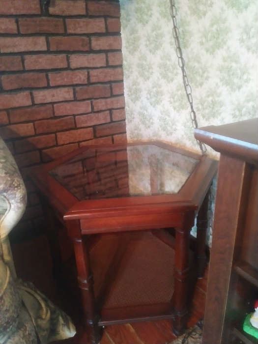 Octagonal Wood & Glass End Table