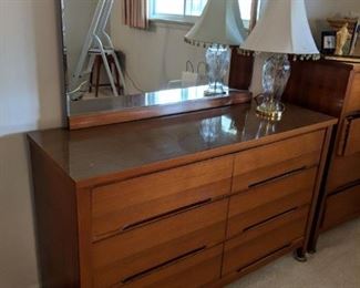 50  Mid-century dresser with mirror (has a small crack in mirror on left side)