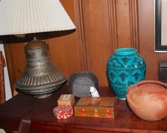 Loads of Vintage Handmade Ceramic Signed Pottery, Decorative Boxes and Lamp